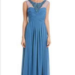 Steel blue maxi prom dress
